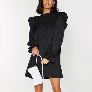 NEW! Pretty Little Thing Black Ruffle Binding Detail Shirt Dress Size 12